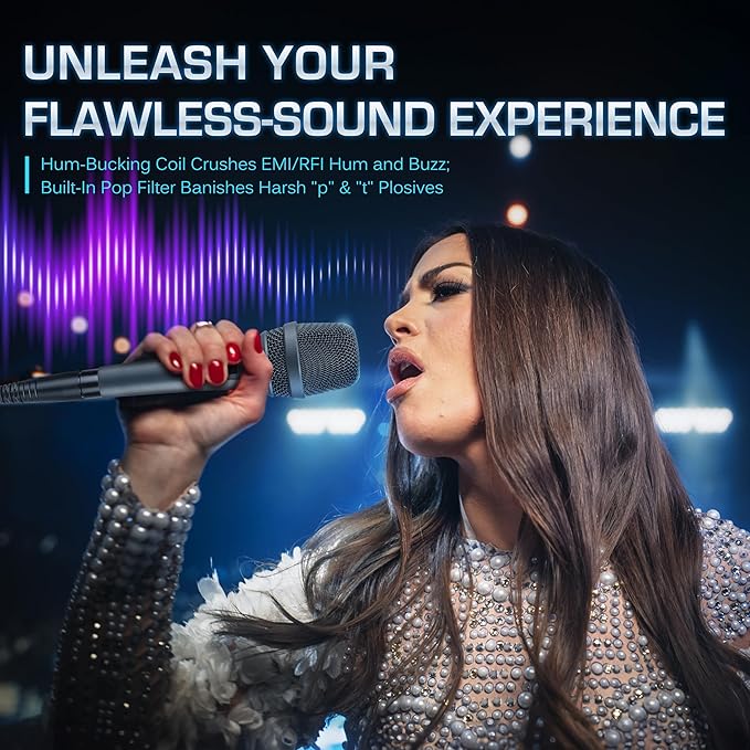 CAROL AC-900S XLR Wired Vocal Microphone – Dynamic Supercardioid Mic with AHNC Dual-Engine Noise Cancelling Tech for Singing, Karaoke, Stage & Studio, Includes Mic Clip, 14.8ft Cable & Switch - Gray