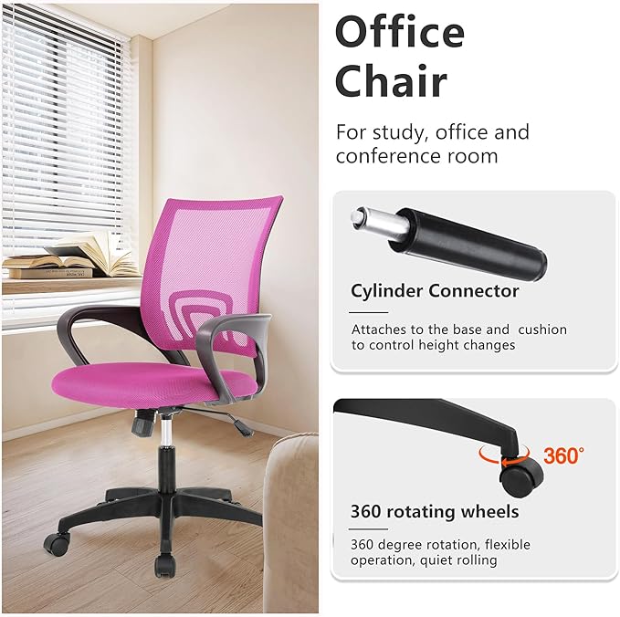 PayLessHere Home Office Chair Desk Computer Chair Adjustable Ergonomic Chair Lumbar Support Armrest Executive with High Density Mesh 360 Degree Swivel Chair for Men Women Adults Chair (Pink)
