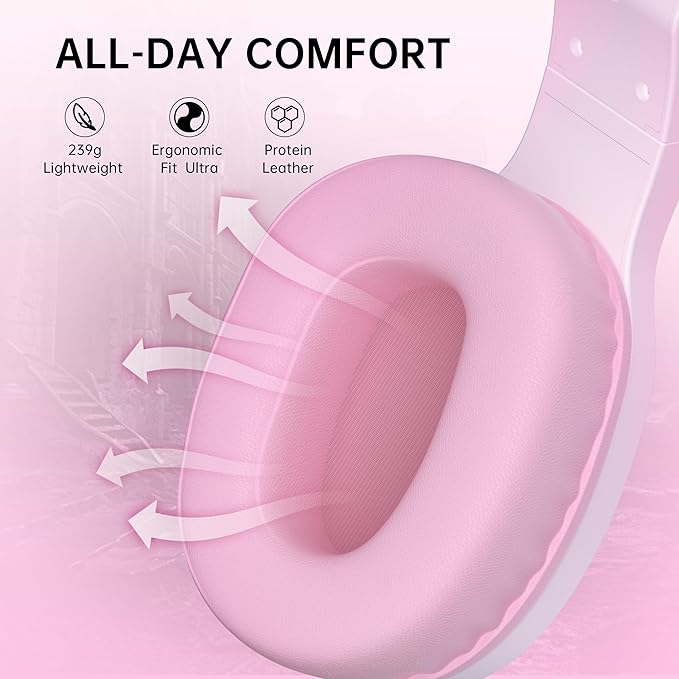 AOC Wireless Gaming Headphones with USB-C for PS5/4, Nintendo Switch, PC, Bluetooth 5.4 & 2.4GHz Gaming Headset with Noise Canceling Mic, RGB, 20ms Latency, 45H, 7.1 Virtual Surround- Pink