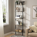 Axeman 5-Tier Ladder Shelf, Tall Narrow Bookcase for Small Spaces, Book Storage Organizer Case Open Shelves for Living Room, Home Office, Study, Industrial Style Black Metal Frame and Gray Shelf