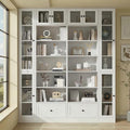 TUSY 85.5 Inch Tall Bookshelf with Doors - 7 Tier Bookcase with Glass Doors and Drawer, 23.6" Wide Storage Cabinet with Open Shelves for Living Room, White Book Shelf for Home Office, Study (DBBD)