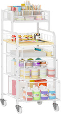 SWTYMIKI Office Rolling Cart with 3 Drawers - Metal Utility Cart with Wood Shelf, DIY Divider and Locking Wheels, Craft & Art Cart Organizer for Under Desk Storage for Home Office Studio, White