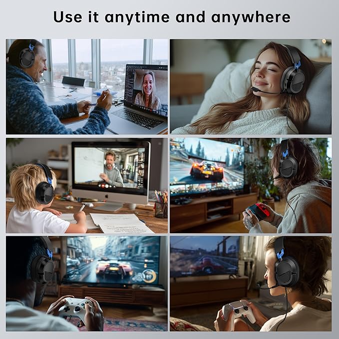 Gaming Headset for PS5、PS4、Xbox Series X、Xbox Series S/One、PC、PS5Pro 207g Headset with Clear Mic for Work 𝟐𝟎𝟐𝟔 𝐔𝐩𝐠𝐫𝐚𝐝𝐞 Wired Gaming Headphones with Mic、3.5mm Splitter、79in Cable.Gamer Gifts