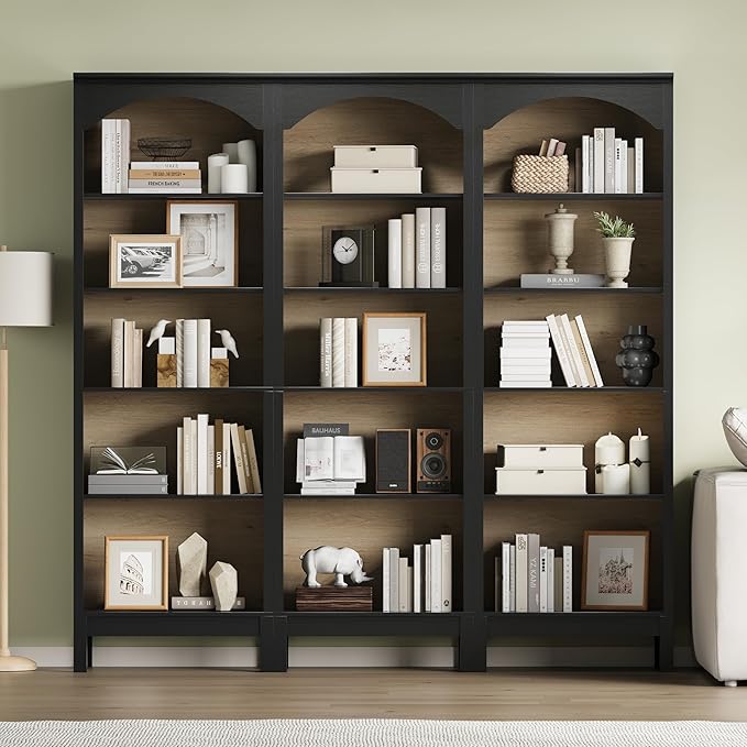 Arched Bookshelf with 5 Tier Open Shelves, 71" Tall Wood Bookcase with Adjustable Shelves, 24" Wide Floor Standing Display Storage Shelf for Home Office, Kitchen, Study and Living Room, Modern Black