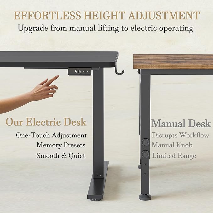 TIQLAB Electric Adjustable Workbench, 63"x24" Craft Table Adjustable Height, Ergonomic Worktable for Garage, Craft Desk, Spacious Desk for Sewing and Crafts, Black