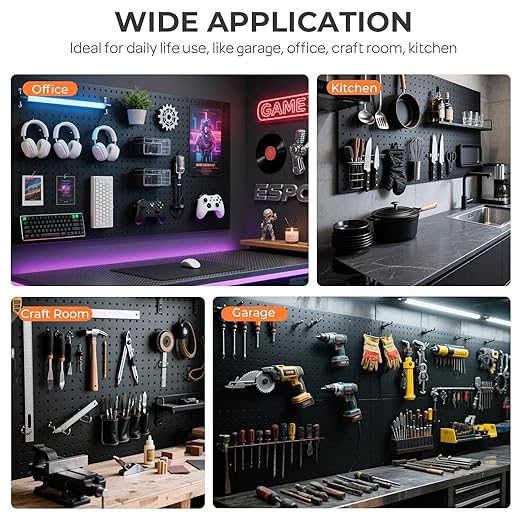 INCLY 90PCS Pegboard Wall Organizer, 6 Pack Metal Peg Board Panels with 1/4" Pegboard Hooks Accessories Kit, Black Peg Board for Walls Home, Garage Tool Storage, Workbench Organization