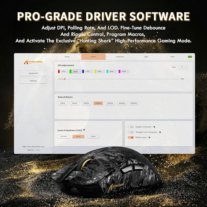 ATTACK SHARK X11ULTRA Carbon Fiber Wireless Esports Gaming Mouse,8k Polling,42000DPI,PAW3950MAX Sensor,63g Ultra-Ligh Ergonomic Gaming Mice,with RGB Coiled Cable-Metallic Black