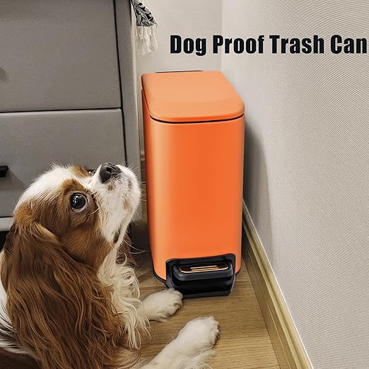 Cesun Slim Step-On Stainless Steel Desk Wastebasket – Matte Orange (1.6 Gal)