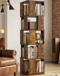 Foxemart 5-Tier Rotating Bookshelf Tower, 360° Spinning Modern Book Storage Bookcase, Stable Display Corner Book Shelf for Kids Room, Living Room, Bedroom, Home Office, Rustic Brown