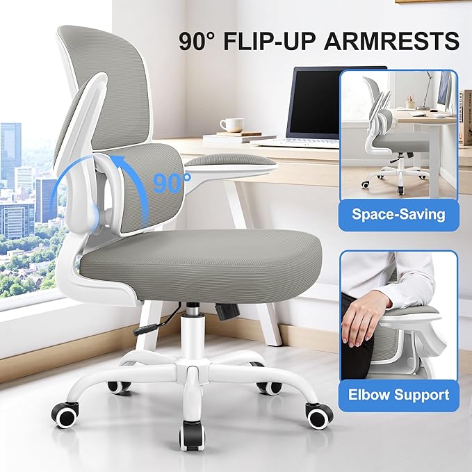 ALLGOD Ergonomic Office Chair, Breathable Mesh Ergonomic Desk Chair with Adjustable Lumbar Support, Flip-up Armrests, Computer Chairs Comfortable for Home, Office, Work, 300lbs, LightGray, Upgrade