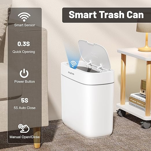 MOPALL Automatic Motion Sensor Bathroom Trash Can with Lid, 3.5 Gallon Touchless Garbage Can, IPX5 Waterproof Smart Small Waste Basket for Bedroom Kitchen Office