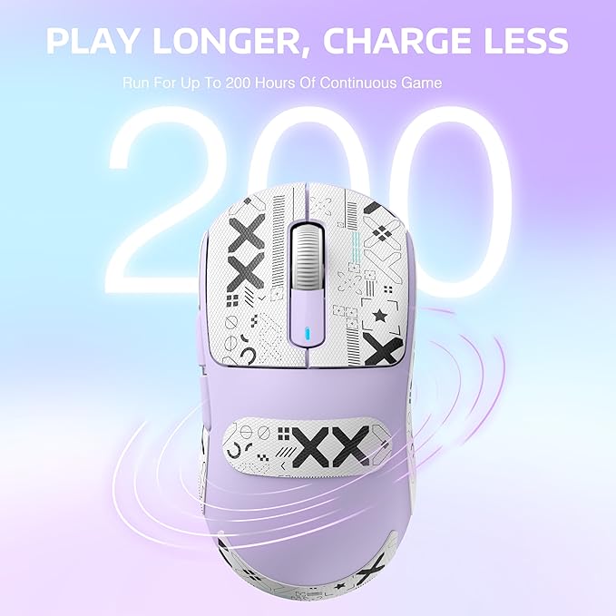 ATTACK SHARK X3 Lightweight Wireless Gaming Mouse with Tri-Mode 2.4G/USB-C Wired/Bluetooth,26K DPI, PAW3395 Optical Sensor,Kailh GM8.0 Switch,5 programmable Buttons for PC/Win/Mac(Purple+Stickers)
