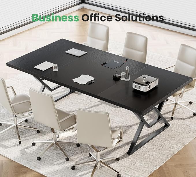 OHOHOLIVE 63" Large Executive Desk - Computer Office Desk Workstation, Modern Business Writing Table with Sturdy Metal Legs for Home Office (Black/Black)