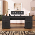 SEDETA 55.1" Fluted Office Desk with 6 Drawers, Modern Executive Desk with Acrylic File Drawers, Computer Desk with Power outlets for Home Office and Study (Black)