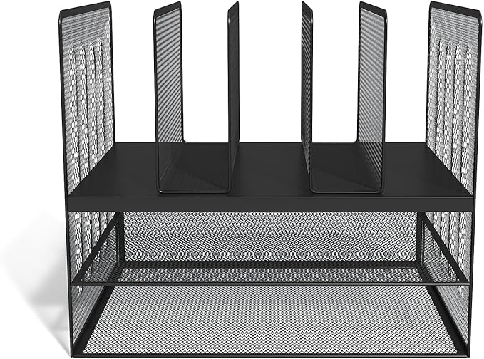 TRU RED Wire Mesh File Organizer, 7‑Compartment, Matte Black, 2‑Pack – Vertical Desktop Sorter for Files, Folders & Mail