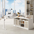 ModernMate Home Office Furniture Sets, 67" L Shaped Desk with 2 File Cabinets, AC/USB, Height Adjustable Executive Office Desk with 73" Bookshelf, White Rattan