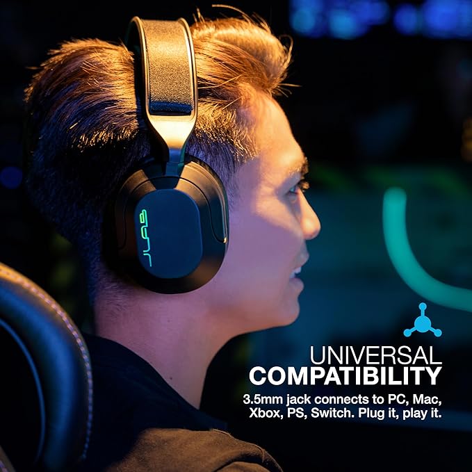 JLab Nightfall Gaming Headset with Near-Field Directional Flip-to-Mute Rotating Boom Mic, 50mm Drivers and Sound Isolating Inner Shelf, Wired 3.5mm for PC, PS5, PS4, Xbox Series X/S, Xbox one, Switch