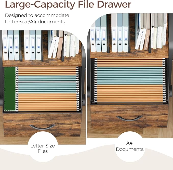 MAHANCRIS Small File Cabinet, Rolling Filing Cabinet for Under Desk with Divider, Single Non-Woven Fabric Drawer File Organizer for A4/Letter Size Documents, Under Desk Storage, Rustic Brown FCHR3001