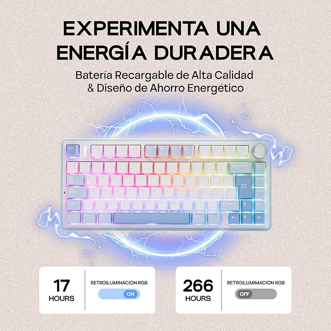 EPOMAKER Aula F75 ISO-ES Wireless Mechanical Gaming Keyboard, 75% Spanish Layout with Knob, Creamy Gasket, Sound-Dampening, RGB, Hot-Swap, BT/2.4Ghz (Sea Salt Blue)