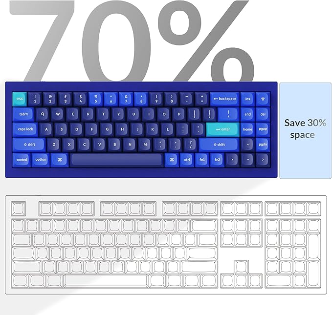 Keychron Q7 Wired Custom Mechanical Keyboard, 70% Layout QMK/VIA Programmable Macro with Hot-swappable Gateron G Pro Blue Switch Double Gasket Compatible with Mac Windows Linux (Blue)