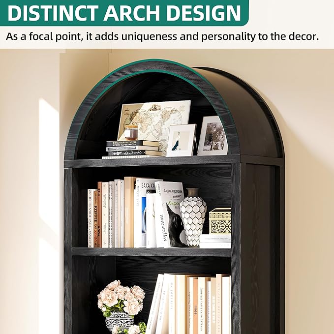 YITAHOME Arched Bookshelf, 71" Tall Bookcase with Drawers Arched Bookcase with Storage, Bookshelf Display Storage Rack with Adjustable Shelves for Living Room, Office, Black