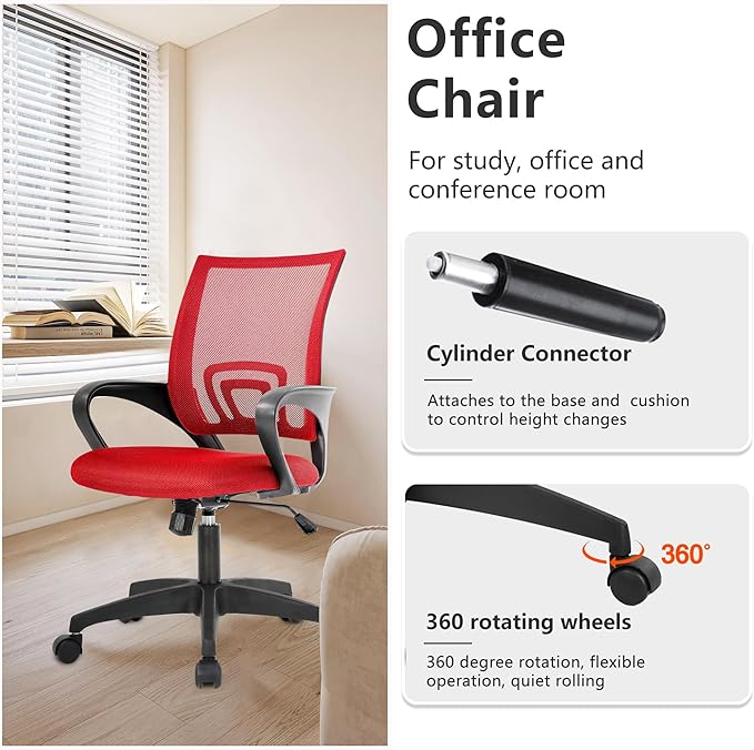 PayLessHere Home Office Chair Desk Computer Chair Adjustable Ergonomic Chair Lumbar Support Armrest Executive with High Density Mesh 360 Degree Swivel Chair for Adults Chair (Pack of 1, Red)