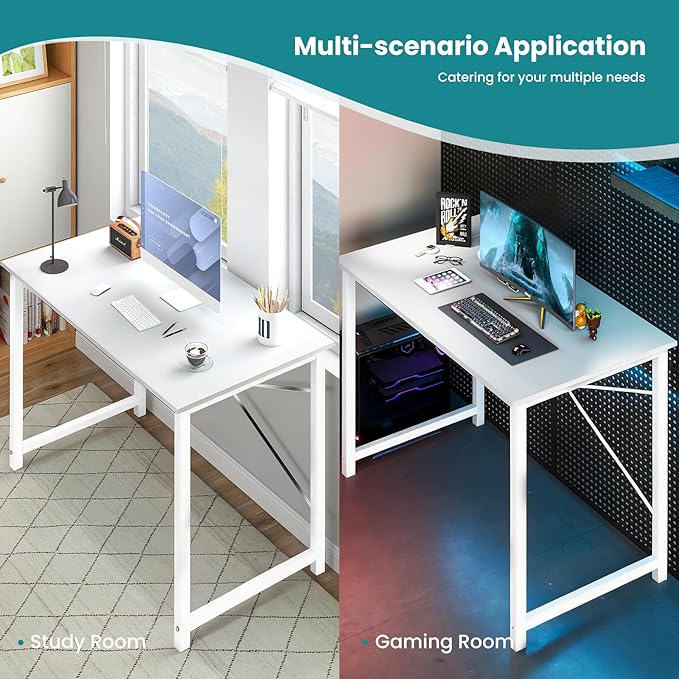 OLIXIS Small Computer Desk, 32 Inch Home Office Writing Desk for Small Spaces, Study Table with X-Shaped Reinforcement, Sturdy Bedroom Table with Scratch-Resistant Tabletop & Metal Frame, White