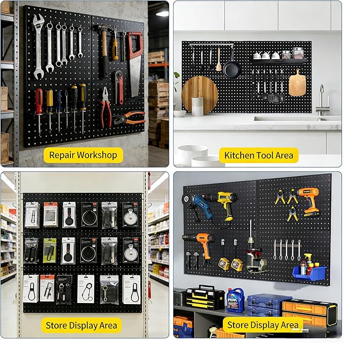 2 PCS Metal Pegboard Panels, 24"X24" Peg Board Wall Organizer with Flexible Layout for Garage Storage, Workshop, Kitchen and Craft Room Tool Organization