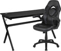 Flash Furniture Gaming Desk and Black Racing Chair Set/Cup Holder/Headphone Hook/Removable Mouse Pad Top - 2 Wire Management Holes