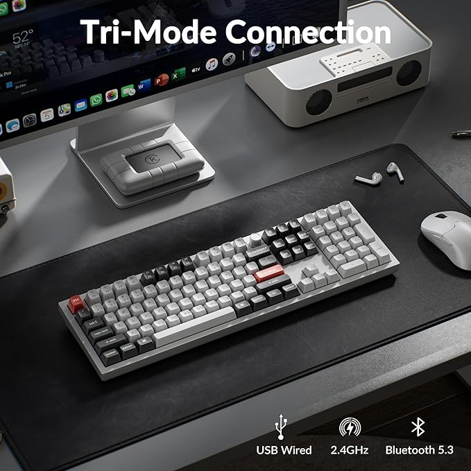Keychron Q6 Ultra 8K Polling Rate Aluminum Wireless Mechanical Keyboard, 2.4 GHz/Bluetooth/Wired Full-Size Custom RGB, Hot-Swappable Silk POM Red Switch for Mac Windows Linux - White