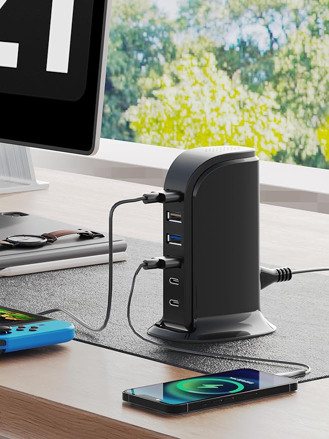 USB Charger, Charging Station for Multiple Devices 45W, Fast Charging Blocks with Dual Type C Ports, 4 USB Charging Hub Organizer Multiport for iPhone, Ipad, Smartphones, Travel Accessories