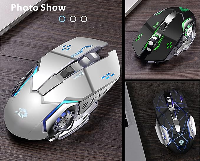Uciefy Q85 Rechargeable Wireless Gaming Mouse, 2.4G LED Optical Silent Wireless Computer Mouse with 4 LED Light, 3 Adjustable DPI, Ergonomic Design, Auto Sleeping (Black)