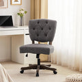 HUIMO Upholstered Swivel Desk Chair Chenille Tufted Fabric Home Office Chair with Wheels Adjustable Height Classic Task Chair with Wooden Legs Comfortable Armless Chair for Studio Study (Grey)