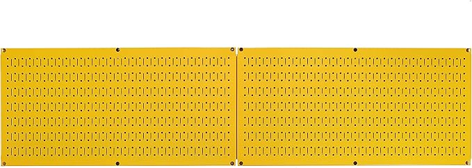 Wall Control Pegboard Rack Horizontal Metal Pegboard Garage Tool Storage Pack - Two 32-Inch Wide x 16-Inch Tall Easy To Install Peg Boards (Yellow)