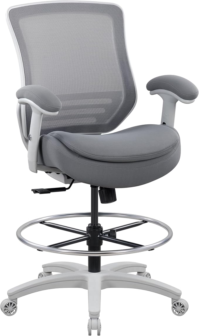 BOLISS 400lbs Mid Back Mesh Ergonomic Office Drafting Chair Big Adjustable Foot Ring Height Adjustable Armrest (Grey)
