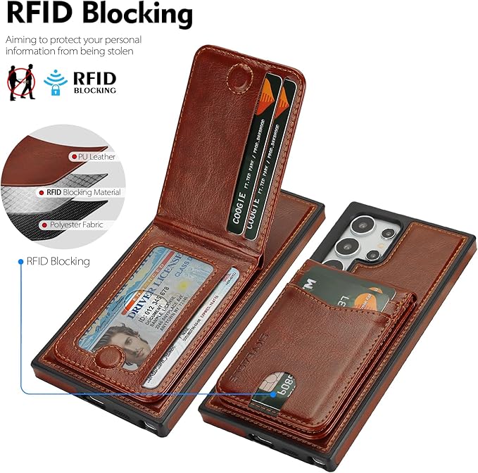 SkyEagle Compatible with Magsafe 2 in 1 Detachable Samsung Galaxy S25 Ultra Wallet Case with Card Holder,Women Men Magnetic PU Leather RFID Blocking Flip Kickstand Credit Slots,Brown