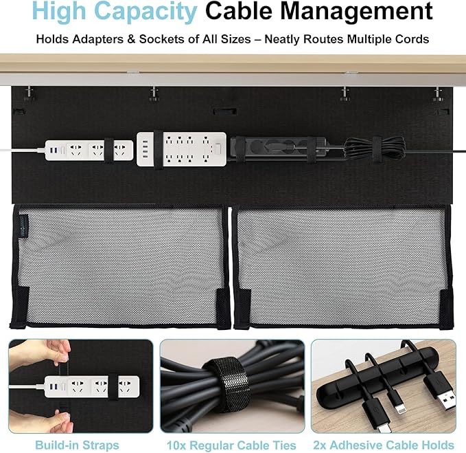 No Drill Under Desk Cable Management and Privacy Panel 2 in 1 | Modesty Panel with Cord Organizer |Felt Standing Desk Back Skirt for Office,Home(47.2")