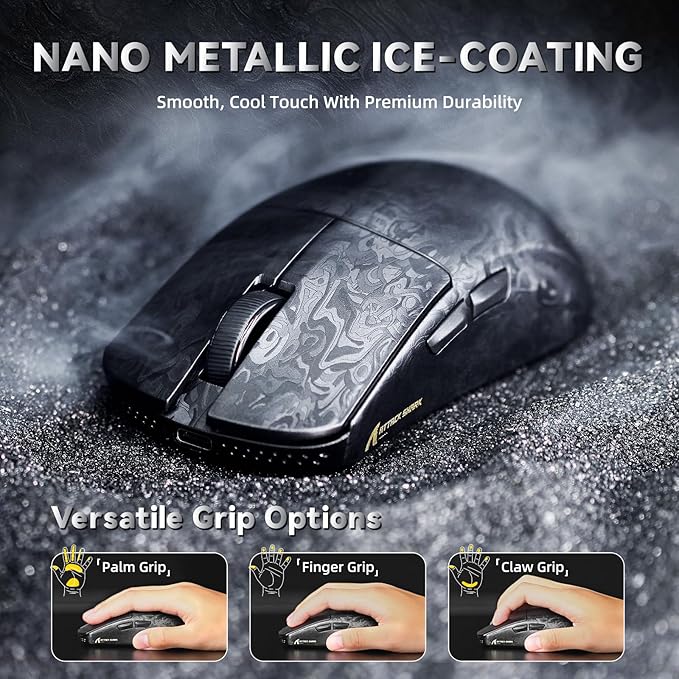 ATTACK SHARK R11 Ultra 8K Carbon Fiber Wireless Gaming Mouse,PAW3950 MAX Sensor,49g Ultra-Lightweight,Nordic 52840 MCU Chip,42000 DPI,Tape,Wired/BT/2.4GHz Wirelss Programmable Mouse for PC/Mac(Ink)