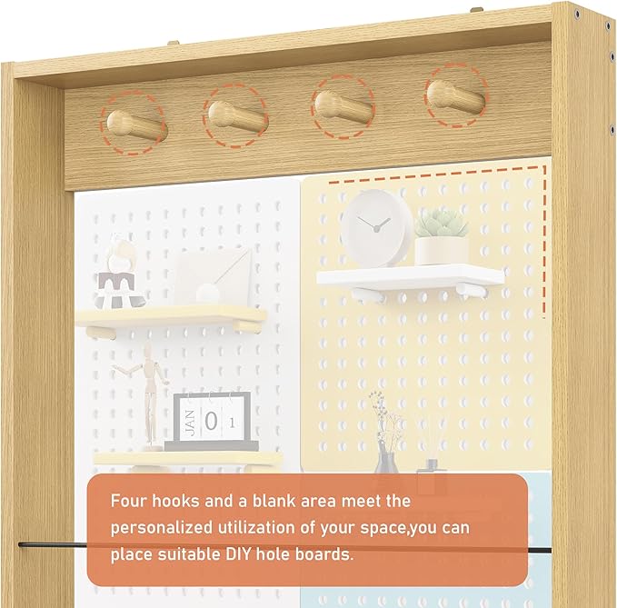 Behind The Door Bookshelf Kids,Wooden Behind Door Bookshelf, 5-Tier Bookcase Book Shelf Space-Saving Organizer Storage for Toys and Story Books Wall Mount Shelves with Hooks(Oak)