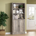 BORNOON 70.1" Tall Bookshelf with Cabinet, 5-Tier Floor Standing Bookcase with Doors & Adjustable Shelves, 31.5" Wide Storage Shelf, Metal Handles, Modern Organizer for Home Office, Living Room