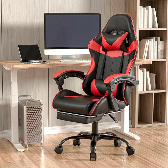 Gaming Chair, Ergonomic Computer Chair with 90°-150° Reclining Backrest & Footrest, Headrest & Lumbar Support, 360° Swivel Height Adjustable Desk Chair, High Back for Adults