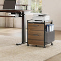 EUREKA ERGONOMIC 2-Drawer Mobile File Cabinet with Wheels, Solid Wood Rolling Storage Cabinet for Home Office, Space-Saving Under Desk Organization with Printer Stand, Walnut