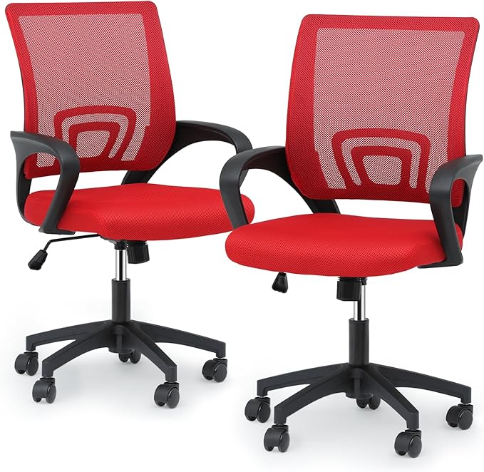 Magshion Office Chair Pack of 2, Ergonomic Mid-Back Mesh Desk Chair, Rolling Computer Chair with Lumbar Support & Comfy Armrests for for Gaming, Work, Study, 300 Lbs Capacity, Red
