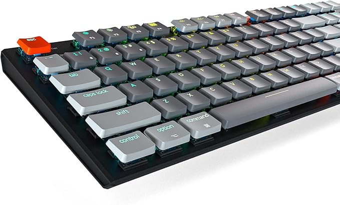 Keychron K10 87 Key Ultra-Slim Wireless Bluetooth/USB Wired TKL Tenkeyless Mechanical Gaming Keyboard, RGB LED Backlit Low Profile Blue Switches for Mac Windows