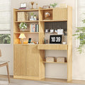 kepptory 63" Tall Computer Desk with Hutch, Fluted Wood Home Office Desk with Charging Station, Drawer & Storage Cabinet, Oak Workstation for Work & Study