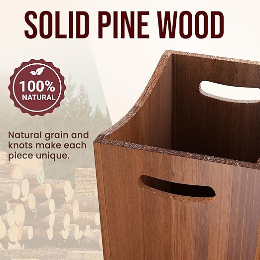 Wood Waste Basket, 2 Gallon Rectangular Trash Can with Handles, Water-Resistant Lacquer Finish, Compact for Bathroom Bedroom Office