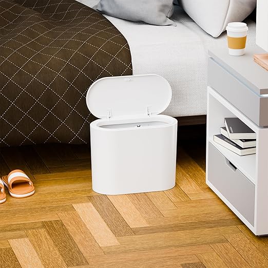 White 12 Liter Rectangular Plastic Small Garbage Can With Lid,2 Pack 3.17 Gallon Slim Bathroom Trash Can with Lid and Dog Proof Garbage Can and Wastebasket,Lidded Trashcan for Bedroom,Rv,Dorm,Office