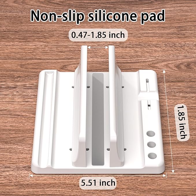 Vertical Laptop Stand Holder - Adjustable ABS Plastic Desktop Management Notebook Dock, Space-Saving 3 in 1 Compatible with All MacBook Pro Air, Mac, HP, Dell, Microsoft Surface (White-1 Slot Version)