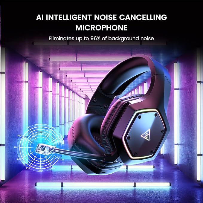 EKSA Wireless Gaming Headset for PS4 PS5 PC, 7.1 Surround Sound Headset with Mic ENC & RGB Light, 36 Hour Battery, 2.4G USB Gaming Headphones for Computer, Laptop, 3.5mm Jack