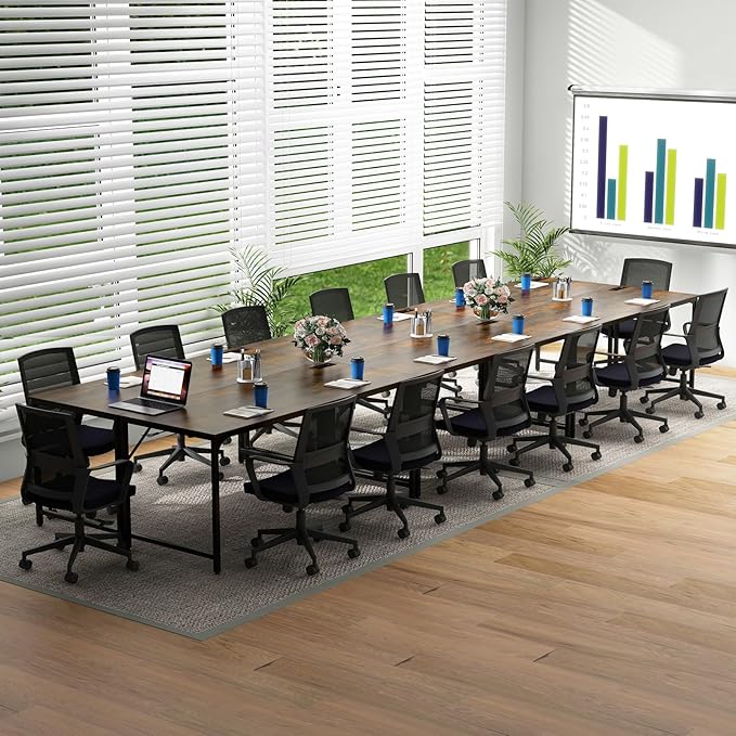 Tangkula 60" Conference Desk Set of 2, Modern Boardroom Desk with Storage Bag, Headphone Hook, Sturdy Metal Frame, Rectangular Seminar Table with Charging Station